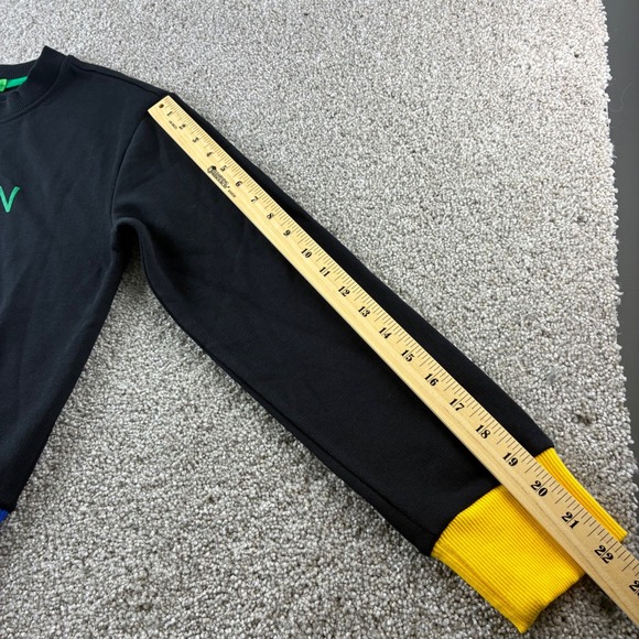 United Colors of Benetton Sweatshirt XS Colorful Logo Crew Neck Black Cotton Top - Picture 8 of 9